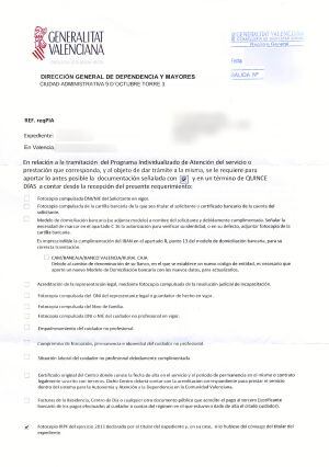 Carta que los dependientes han recibido en su domicilio