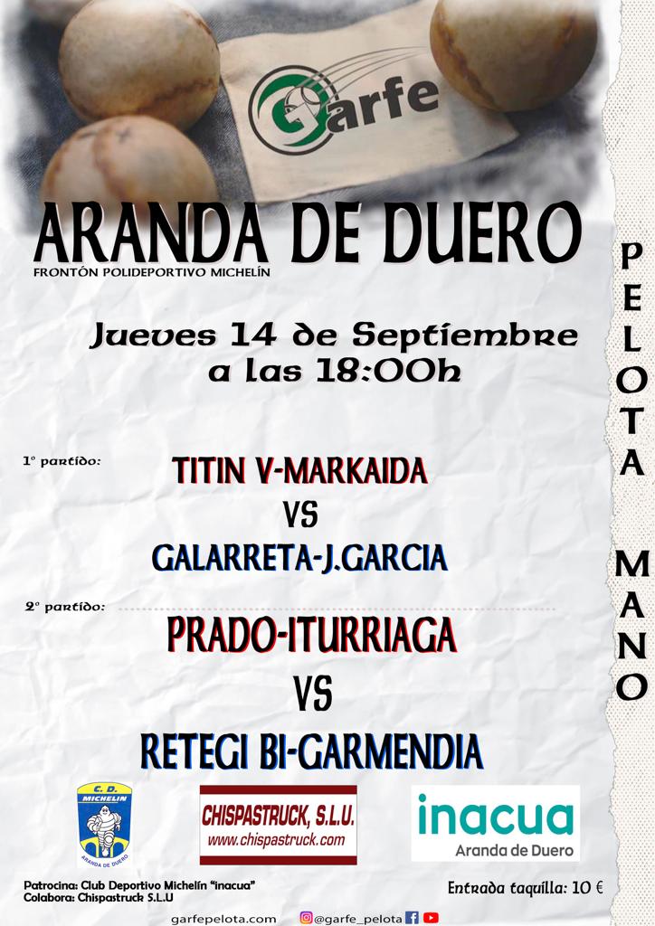 Cartel del festival de pelota de las Fiestas de Aranda de Duero 2023