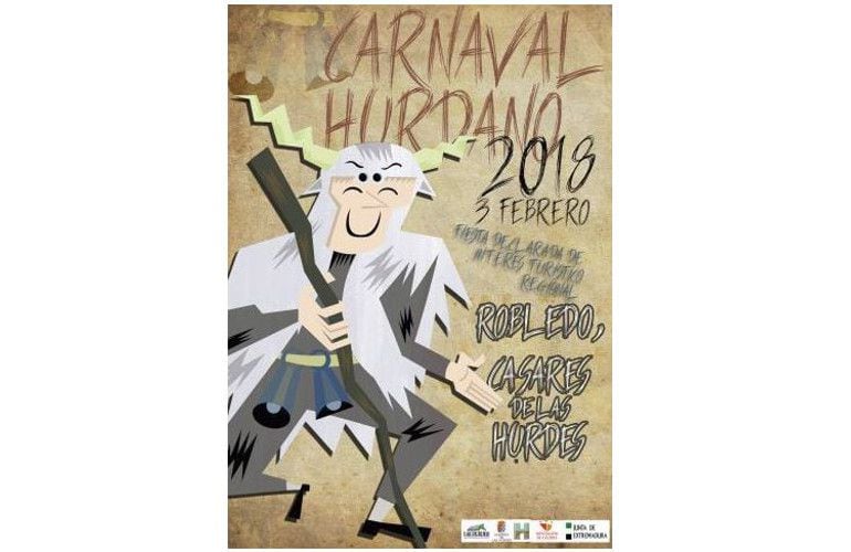 Cartel oficial anunciador del Carnaval Hurdano el 3 de febrero en la alquería de Robledo perteneciente a Casares de Hurdes