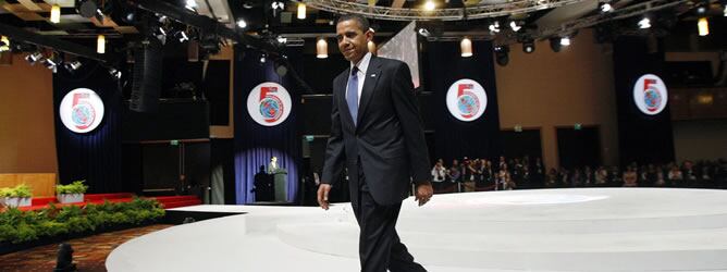 El presidente estadounidense Barack Obama a su llegada a la V Cumbre de las Américas celebrada en Puerto España