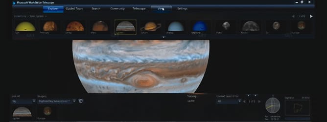 Imagen de Júpiter obtenida a través del &#039;Telescopio Virtual&#039; (WorldWide Telescope) desarrollado por Microsoft en colaboración con la agencia espacial de la NASA