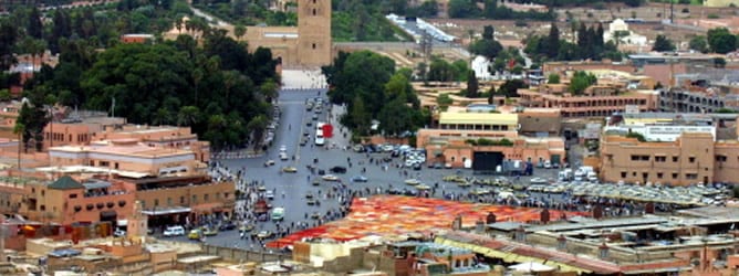 Imagen aérea de la plaza Djema El Fnaa, en la ciudad de Marrakech