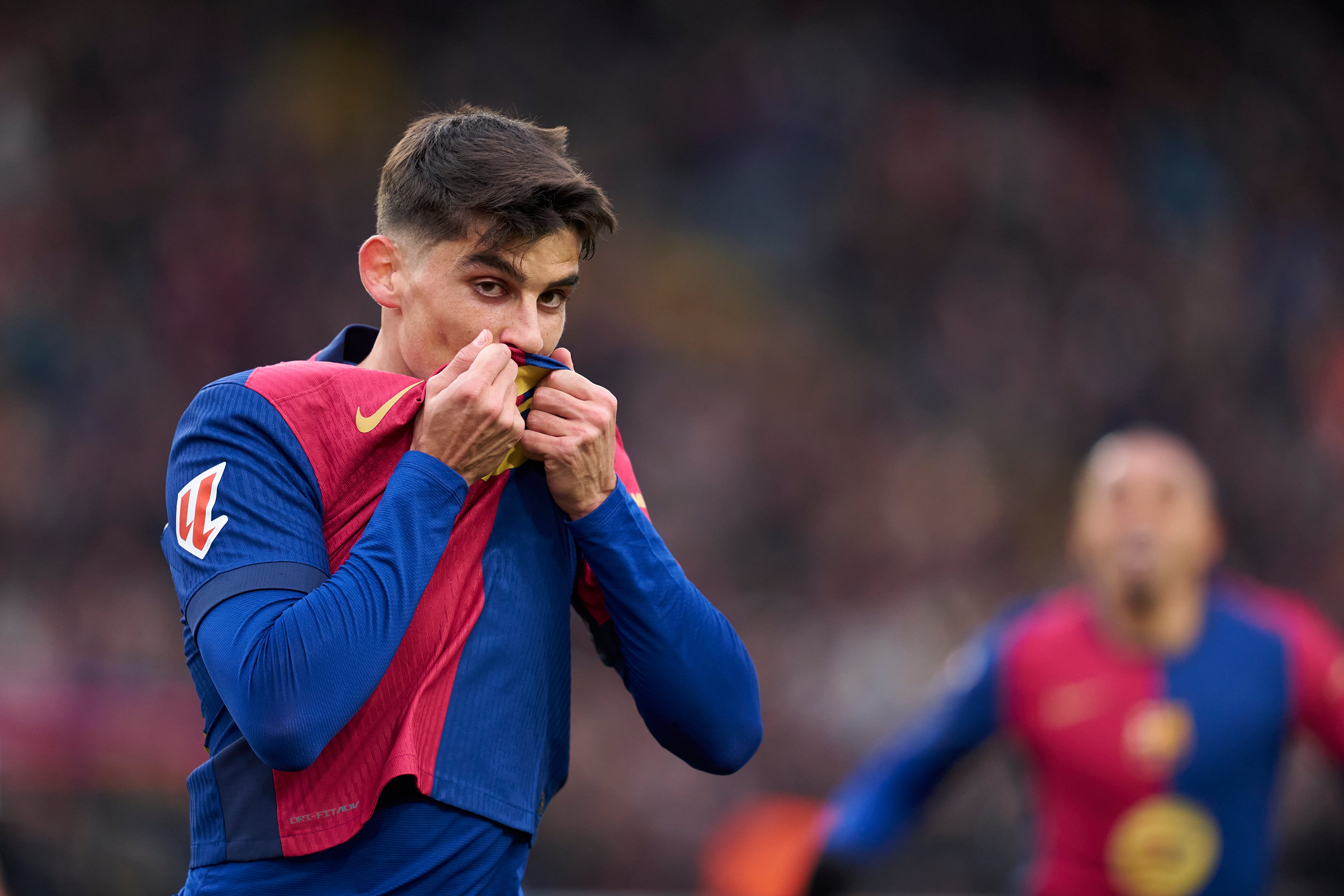 Gerard Martín celebra su gol con el FC Barcelona frente a la Real Sociedad