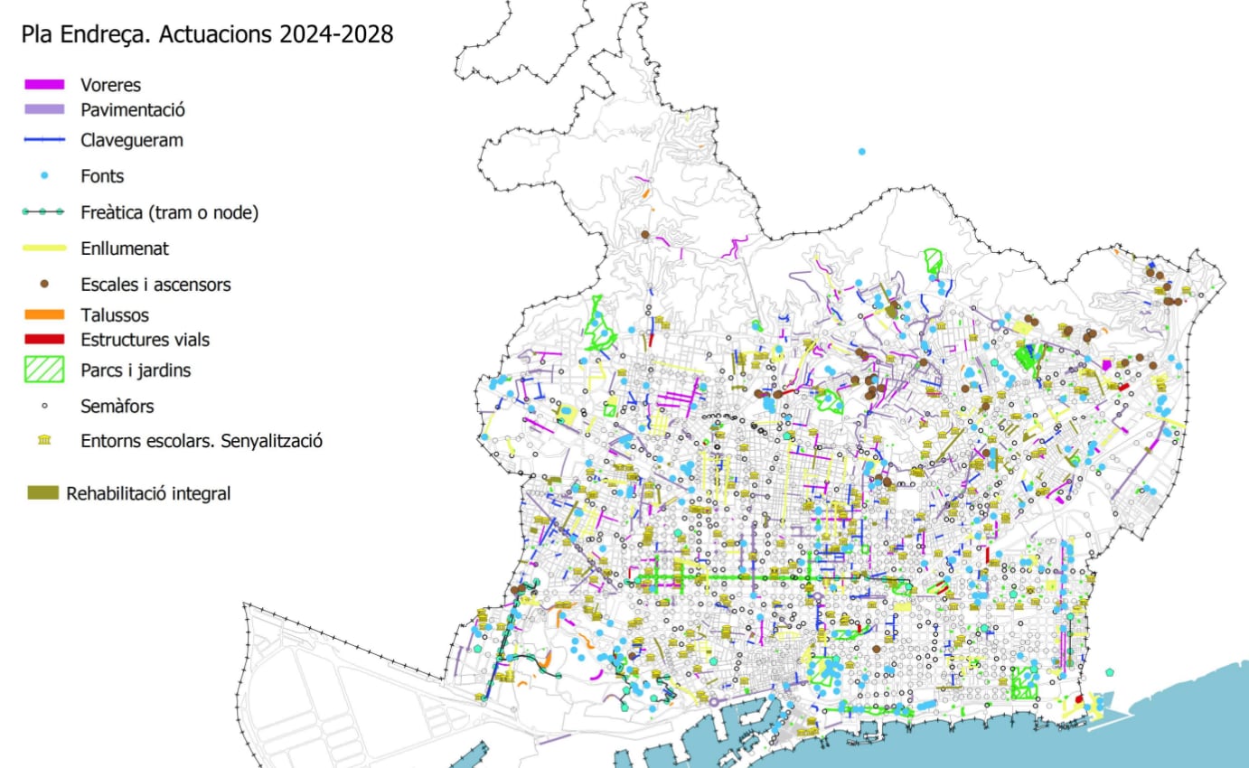 Mapa actuacions de l&#039;Ajuntament de Barcelona 2024-2028.