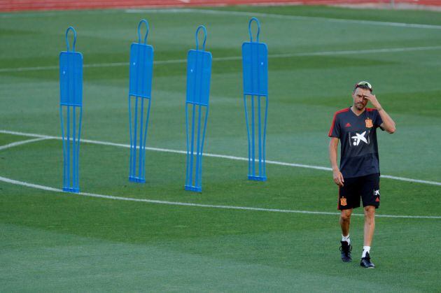 Luis Enrique, en un entrenamiento en la Ciudad del Fútbol de Las Rozas