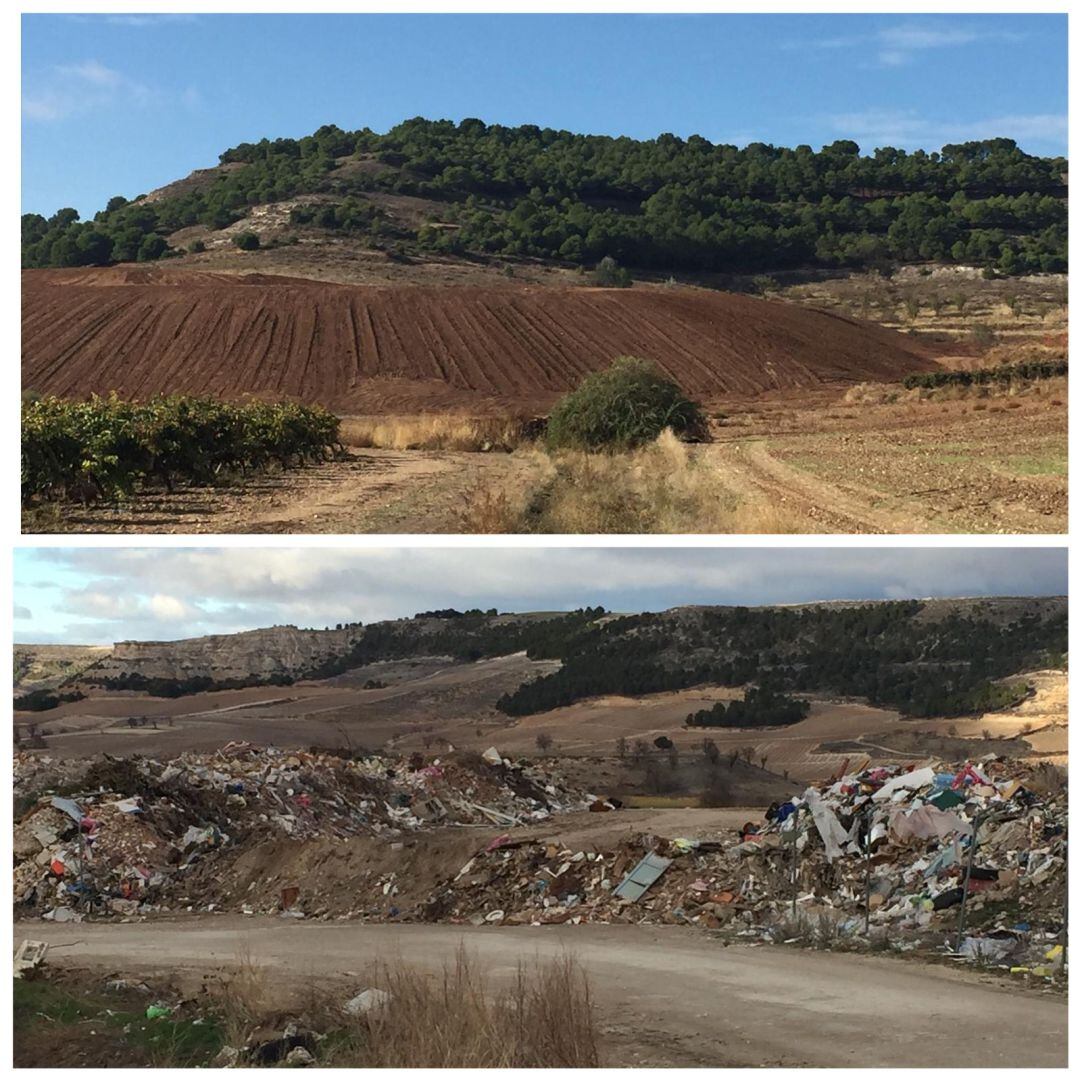 Arriba estado actual de la escombrera y abajo antes del sellado