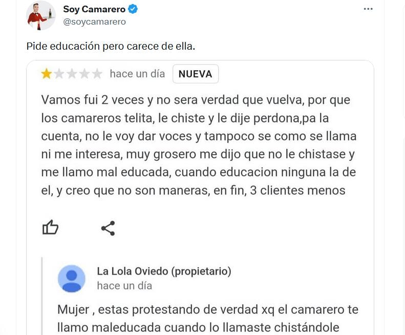 Parte de la conversación compartida en Twitter