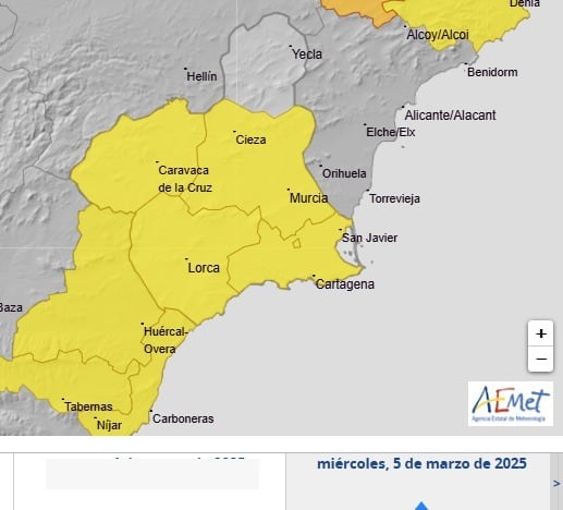 Nivel amarillo este miércoles 5 de marzo