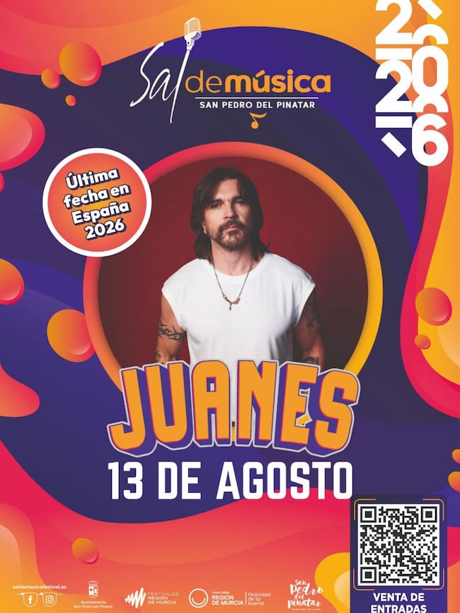 Juanes actuará en San Pedro del Pinatar dentro del festival Sal de Música 2026