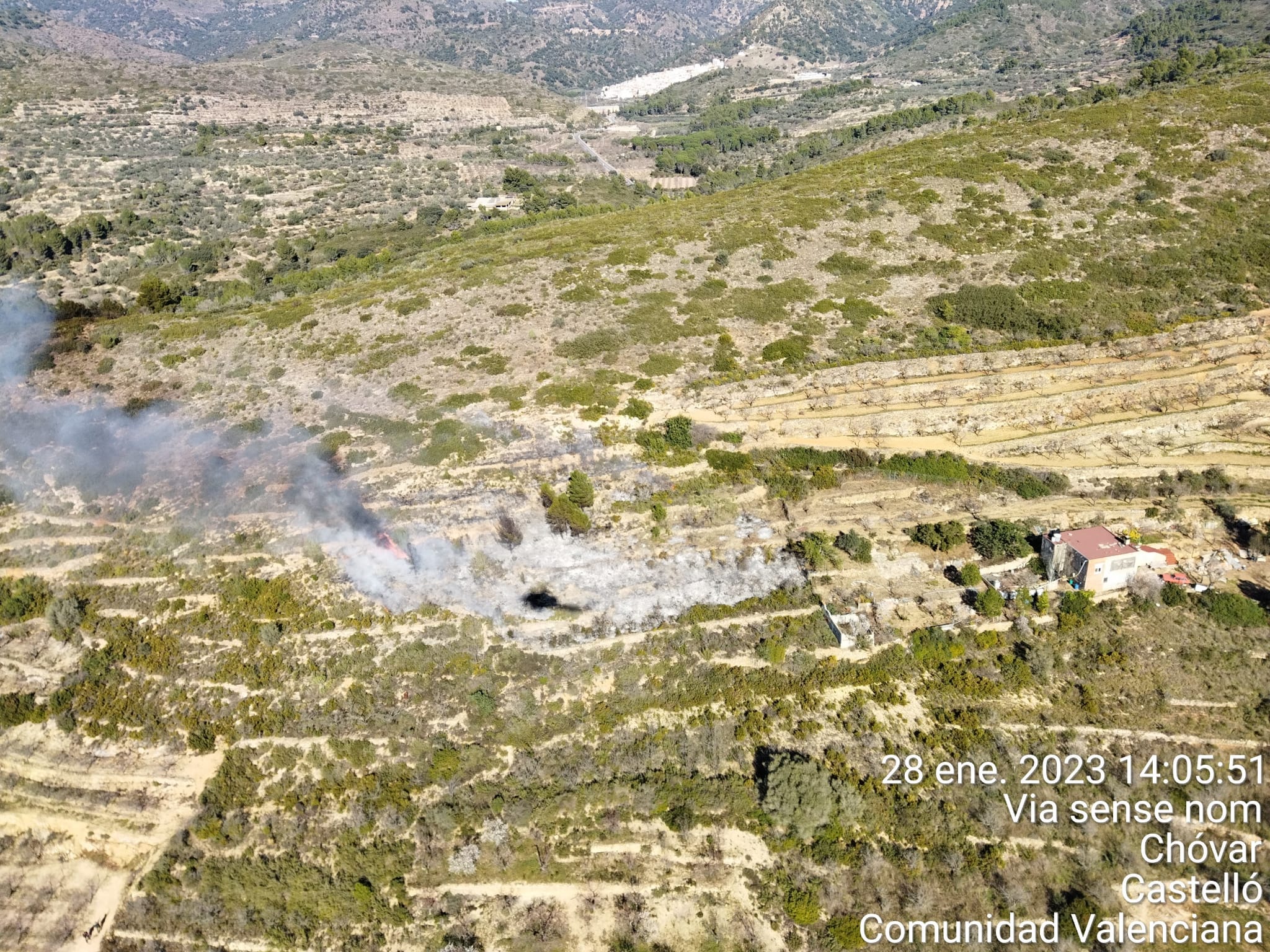 Incendio forestal en Chóvar. Imágenes del Centro de Coordinación de Emergencias GVA GVA112