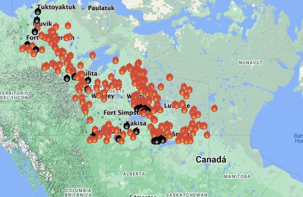 Situación de los incendios en los Territorios del Noroeste a 17 de agosto