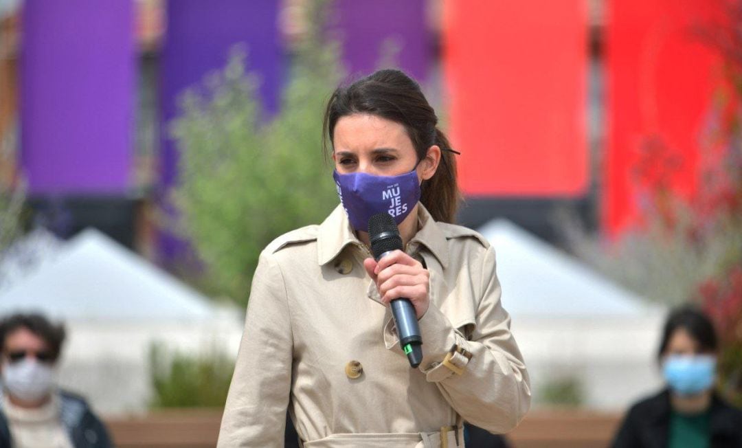 La ministra de Igualdad, Irene Montero, durante un acto de campaña a las elecciones del 4M.