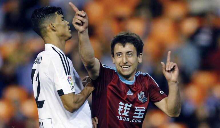 Oyarzabal celebra el gol del triunfo en Mestalla