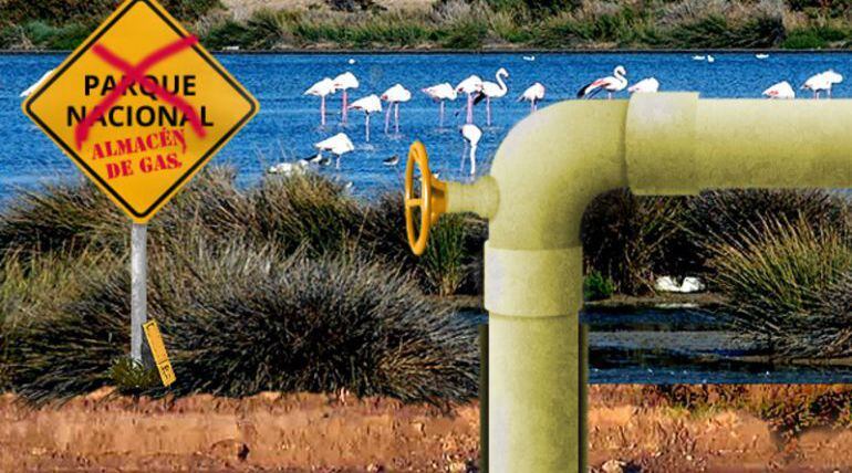 Montaje contra el proyecto de Gas Natural en Doñana.