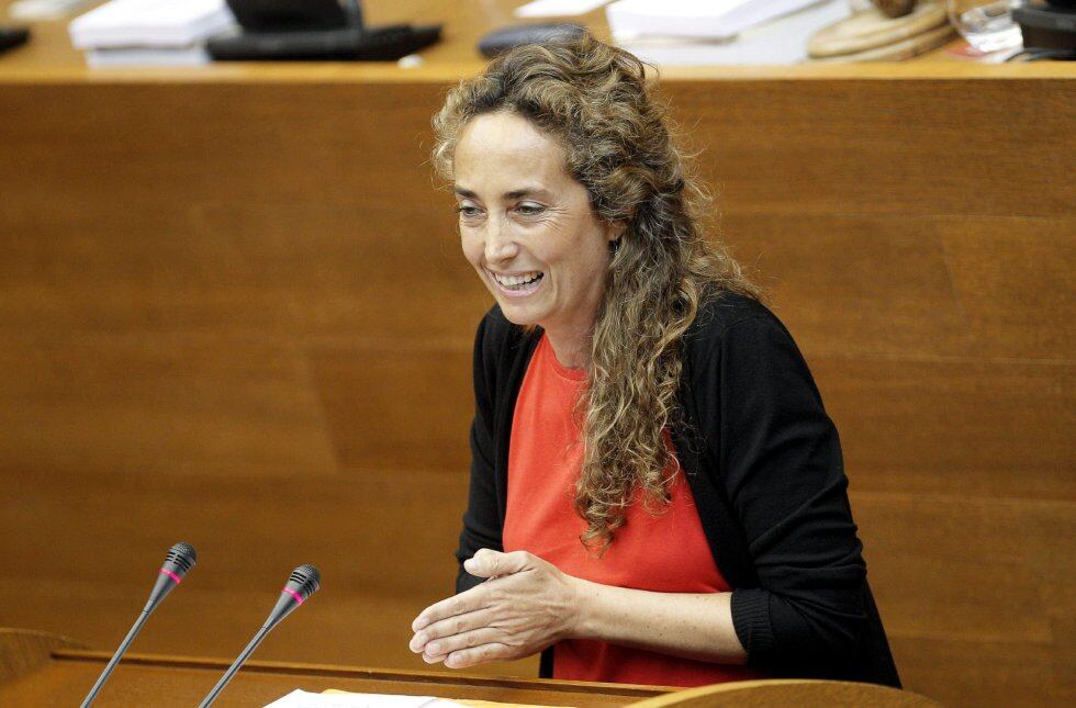 La portavoz del grupo de Ciudadanos en Les Corts, Carolina Punset, interviene ante el pleno que elige al socialista Ximo Puig como president de la Generalitat.