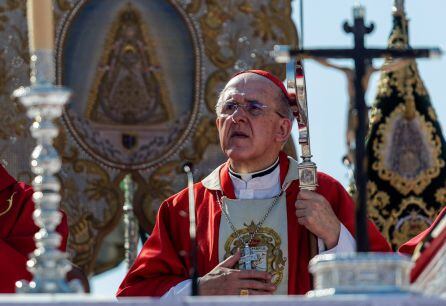 El cardenal, Carlos Osoro, arzobispo de Madrid, hoy durante la celebración de la Misa de Romeros