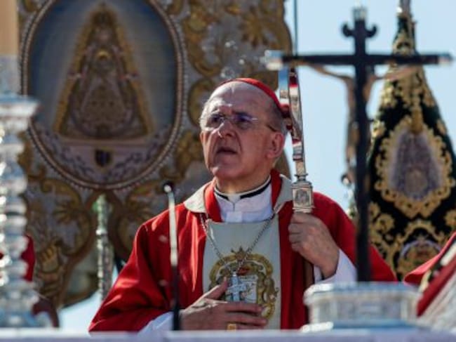 El cardenal, Carlos Osoro, arzobispo de Madrid, hoy durante la celebración de la Misa de Romeros