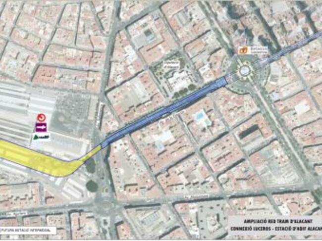 Proyección de la unión entre la estación de Luceros del TRAM y Alicante Termino