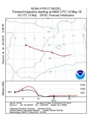 La trayectoria del humo atraviesa la provincia de Cuenca.