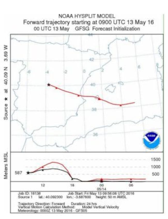 La trayectoria del humo atraviesa la provincia de Cuenca.