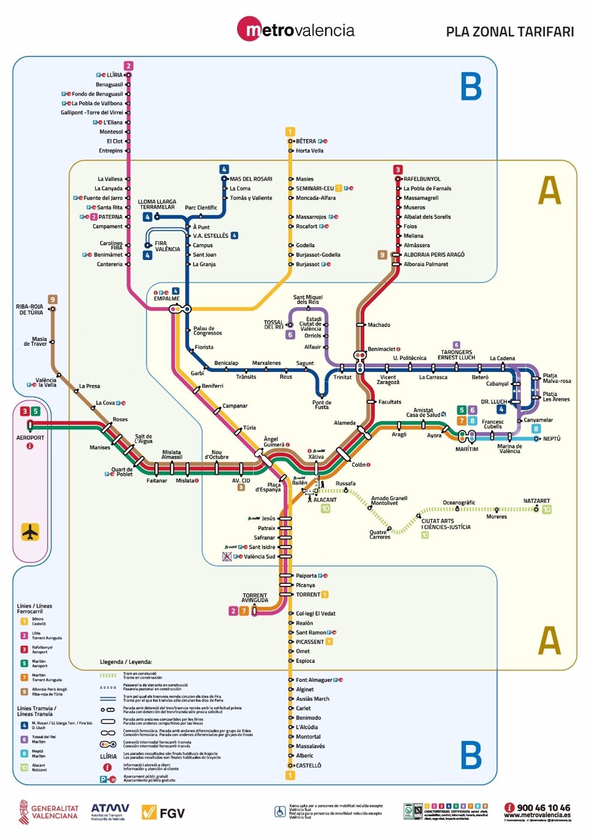 Nuevo mapa de Metrovalencia que entra en vigor a partir del 31 de enero de 2022