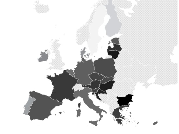 Porcentaje de fumadores diarios en la UE (EUROSTAT 2019).