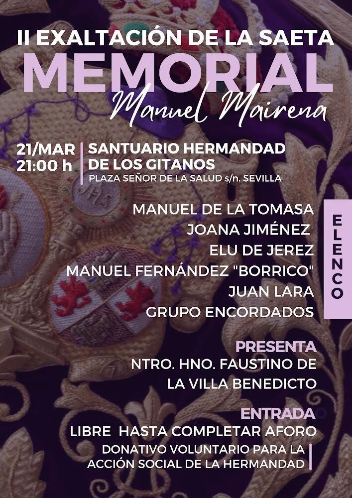 Cartel de la II Exaltación de la Saeta &#039;Manuel Mairena&#039; de la Hermandad de Los Gitanos