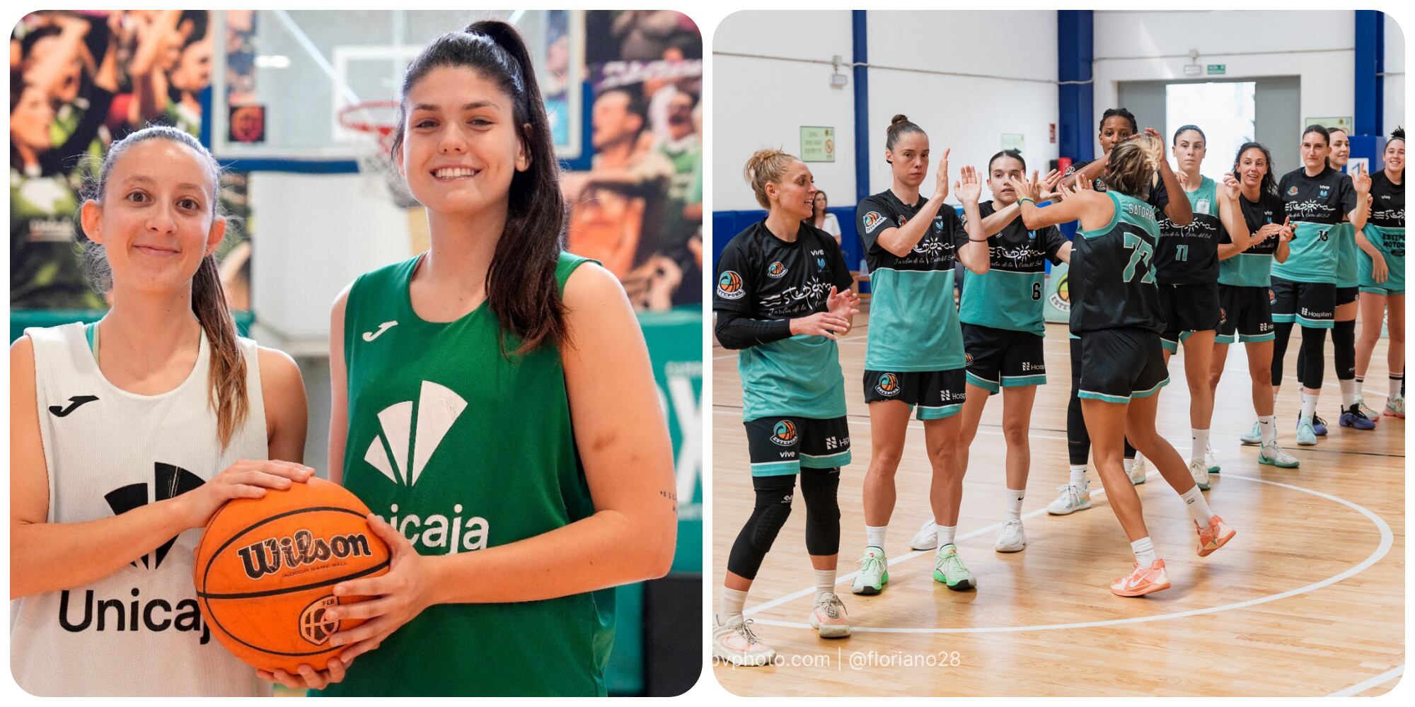 A la izquierda, jugadoras del Unicaja Mijas, a la derecha, del CAB Estepona
