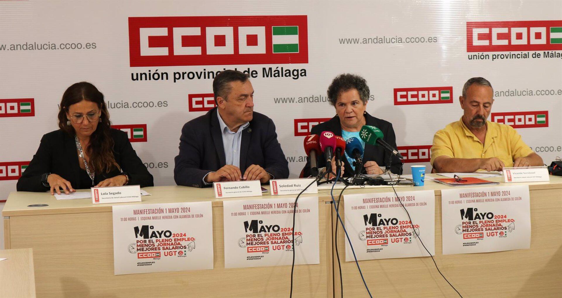 Fernando Cubillo y Soledad Ruiz, secretarios generales de CCOO y UGT en Málaga, respectivamente, han detallado las reivindicaciones sindicales de este próximo 1 de mayo, Día Internacional del Trabajo.