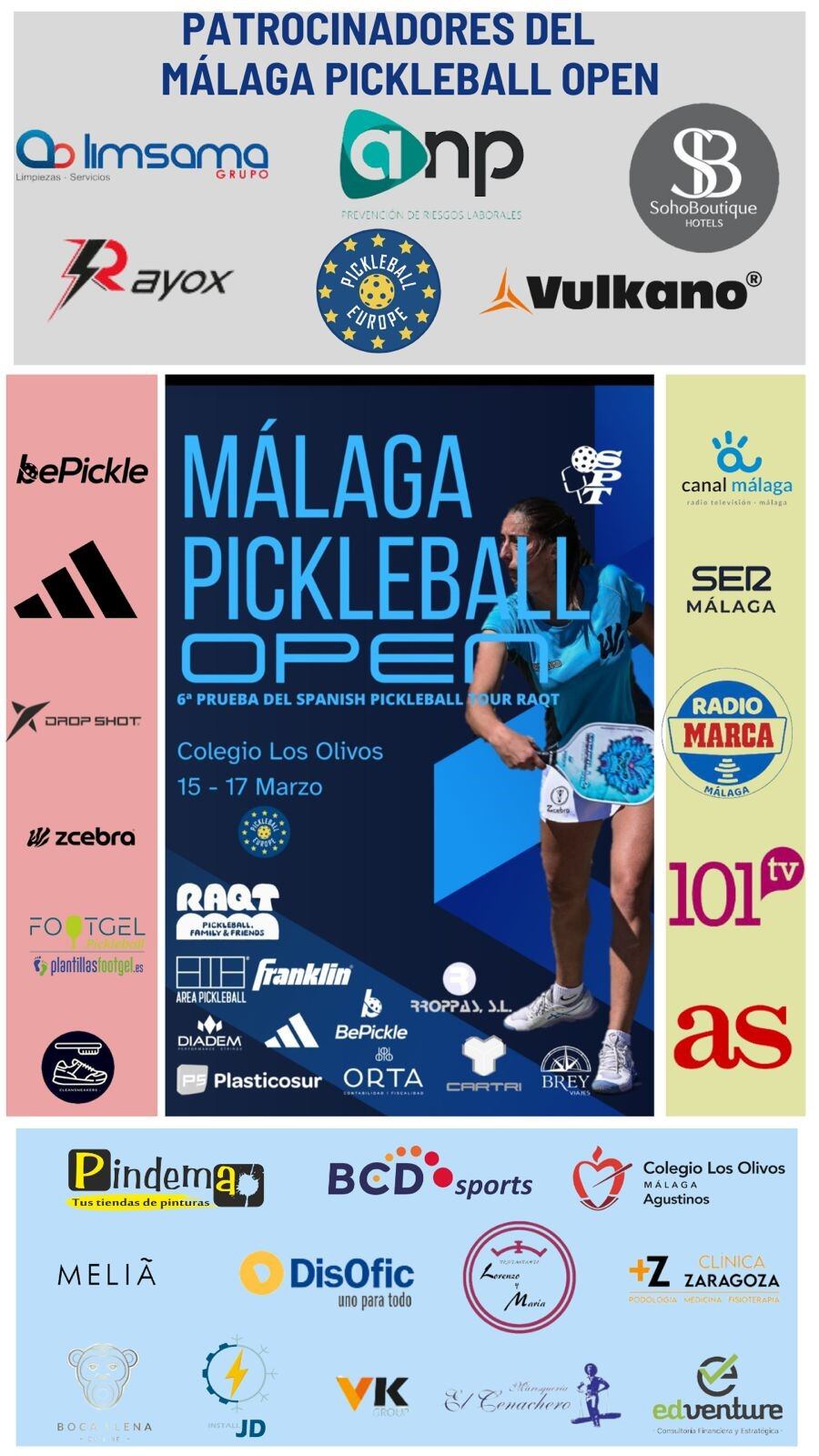 El Torneo Open Málaga de Pickleball del Circuito SPT en el Colegio Los Olivos el 16 y 17 Marzo