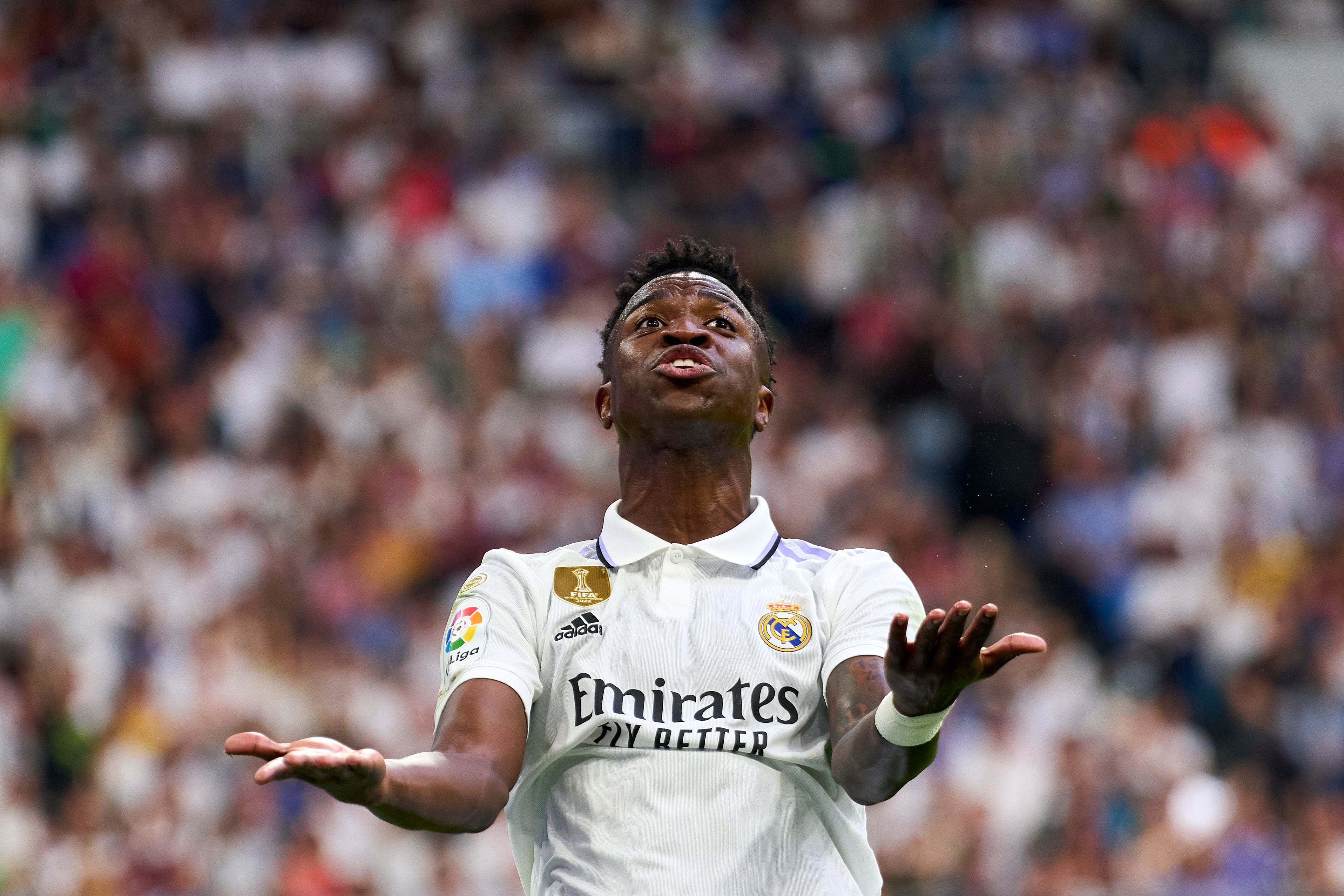 Vinicius, durante el partido entre el Real Madrid y el Athletic Club. (Photo by Diego Souto/Quality Sport Images/Getty Images)