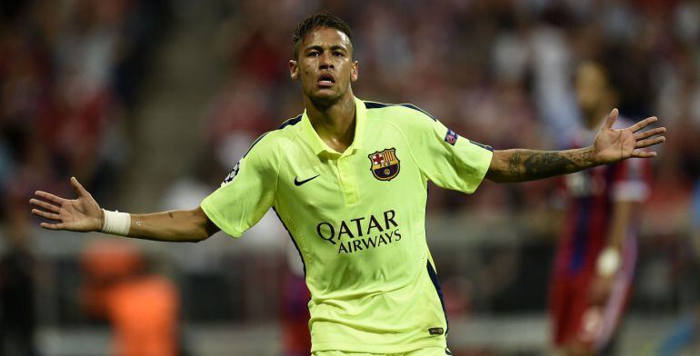 Neymar celebra su segundo gol al Bayern en la vuelta de las semifinales de la Champions.