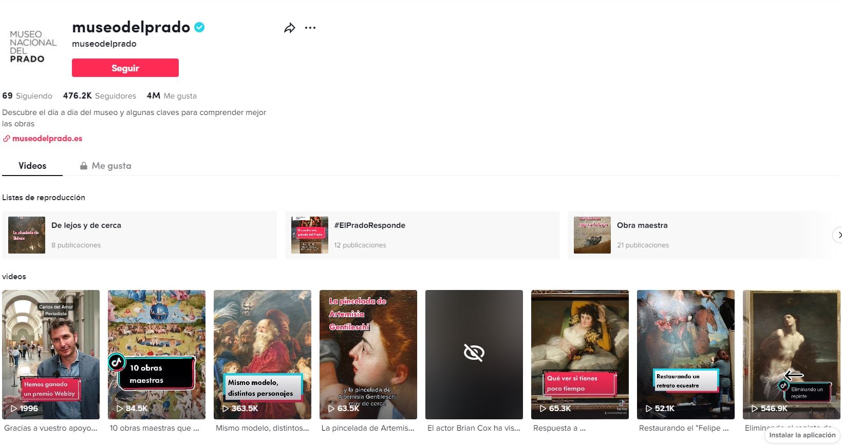 Perfil de TikTok del Museo del Prado