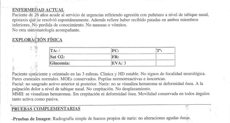 Extracto del parte médico de uno de los agredidos