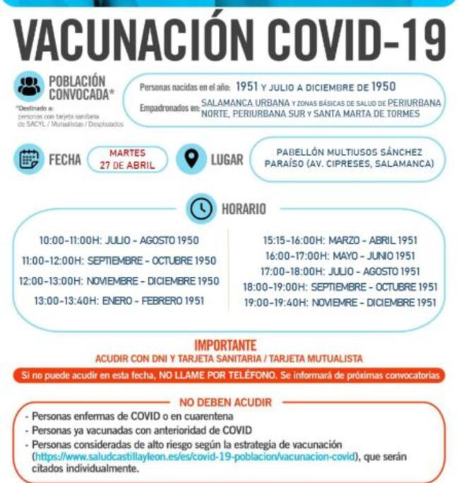 Información sobre la campaña de vacunación de este martes en Salamanca
