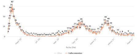 Gráfico sobre los fallecimientos diarios desde el inicio de la pandemia