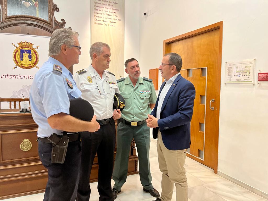 José Antonio Sansegundo, jefe de la Policía Local de Lorca,Pedro Montiel, comisario jefe de la Policía Nacional, Andrés Monje, comandante de la Guardia Civil y José Luis Ruiz, edil de Seguridad