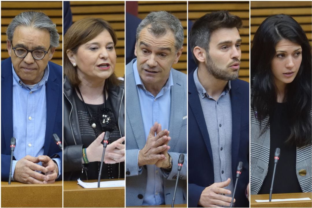 Manolo Mata (PSPV-PSOE), Isabel Bonig (PPCV), Toni Cantó (Ciudadanos), Fran Ferri (Compromís) y Naiara Davó (Unides Podem)