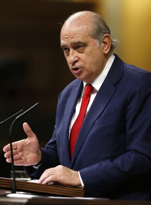 El ministro del Interior, Jorge Fernández Díaz, durante su intervención en la sesión de control al Gobierno en el pleno del Congreso de los Diputados