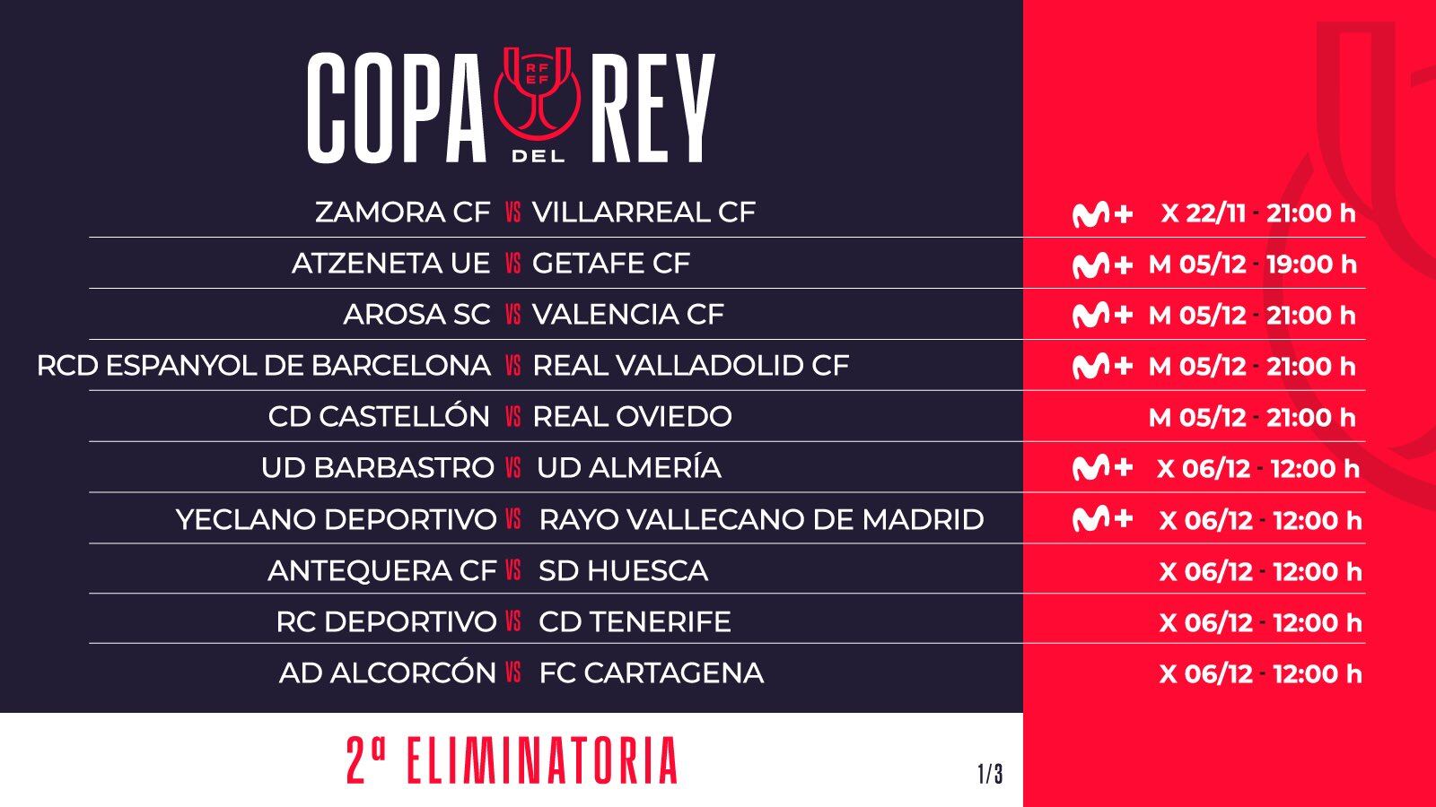 Horarios segunda eliminatoria de Copa del Rey