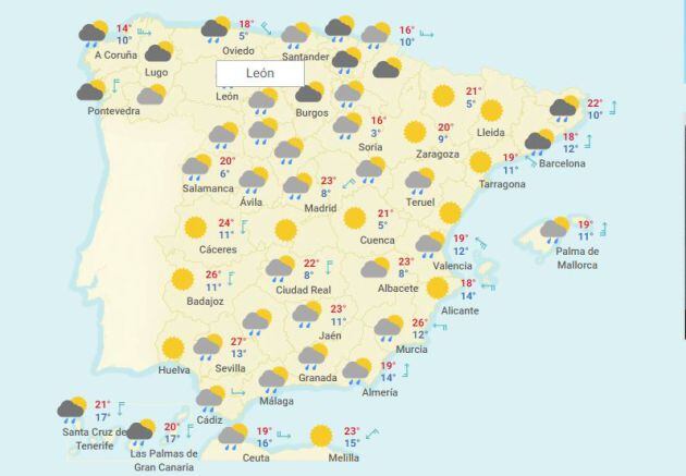 Mapa previsto para el viernes 27 de abril.