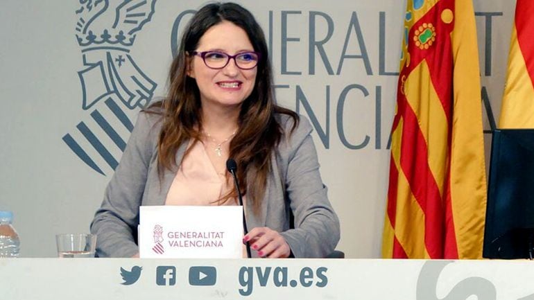 La vicepresidenta de la Generalitat Mónica Oltra en un pla mitjà durant la roda de premsa posterior al ple del Consell d&#039;aquest 16 de febrer del 2018. Horitzontal.