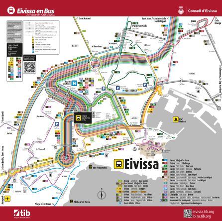 Plano detalle de las líneas de la ciudad de Ibiza