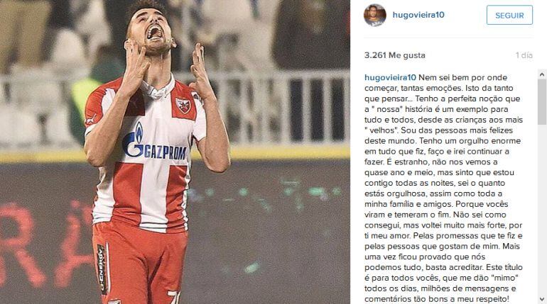 La dedicatoria que Vieira hizo a su novia tras ganar la liga serbia.