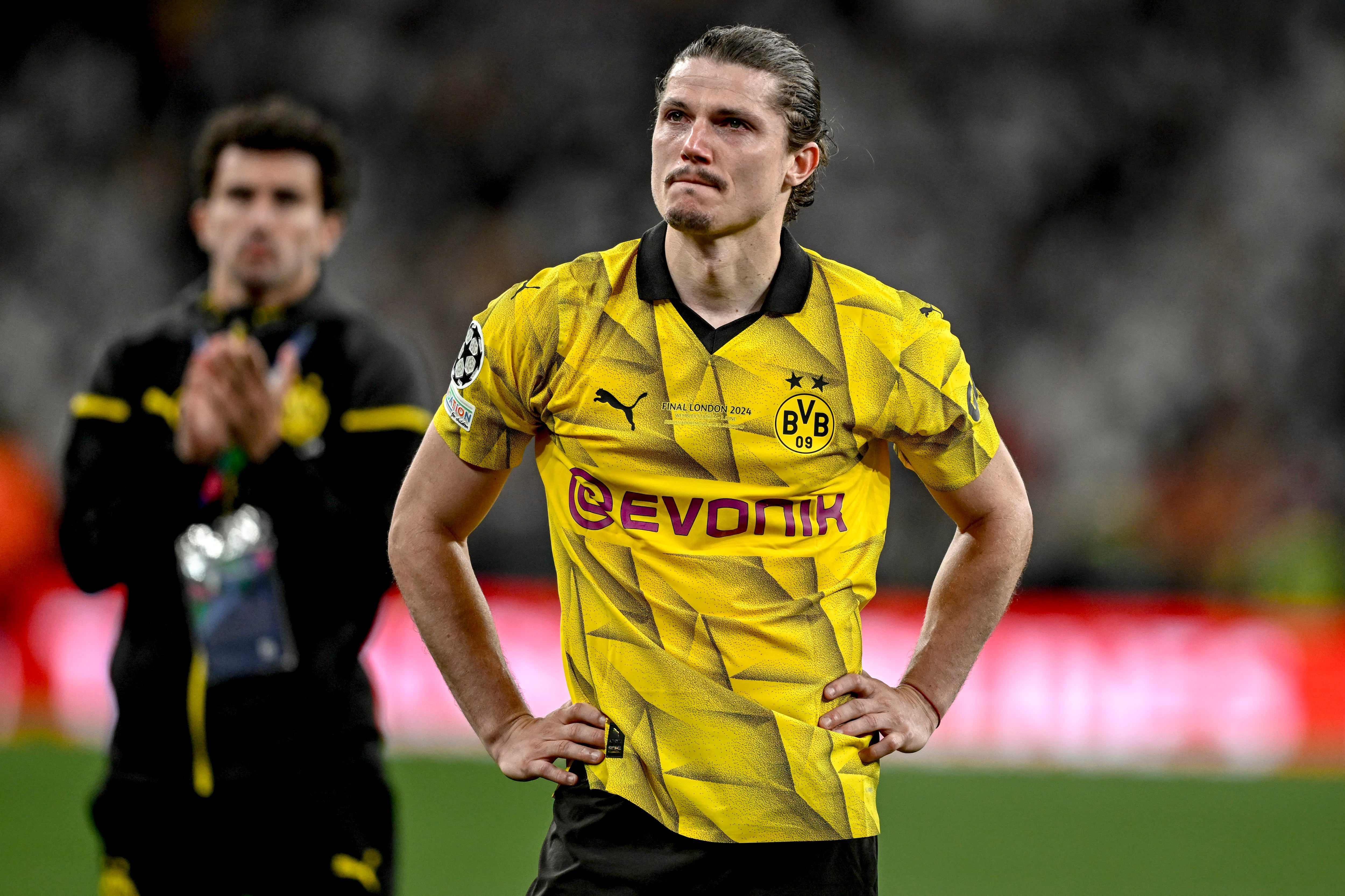 Marcel Sabitzer del Borussia Dortmund tras su derrota en Champions ante el Real Madrid (Photo by Hendrik Deckers/Borussia Dortmund via Getty Images)