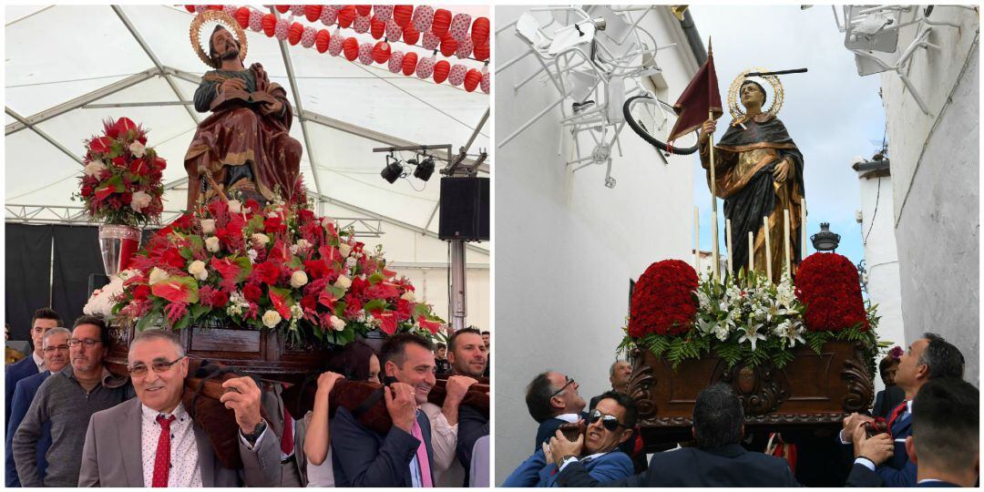 Instantáneas de las procesiones en los municipios de Benaoján (derecha) y Genalguacil (izquierda) el pasado año