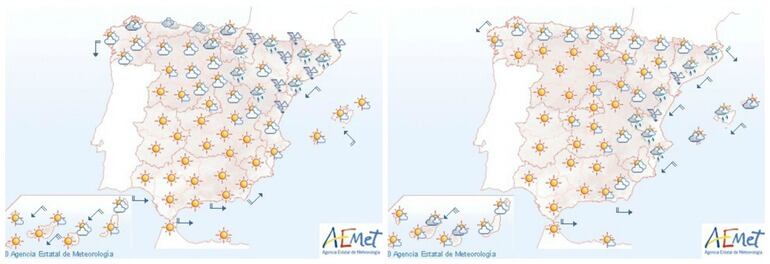 Previsión meteorológica para el viernes 22 de agosto (izquierda) y para el sábado 23 de agosto (derecha).