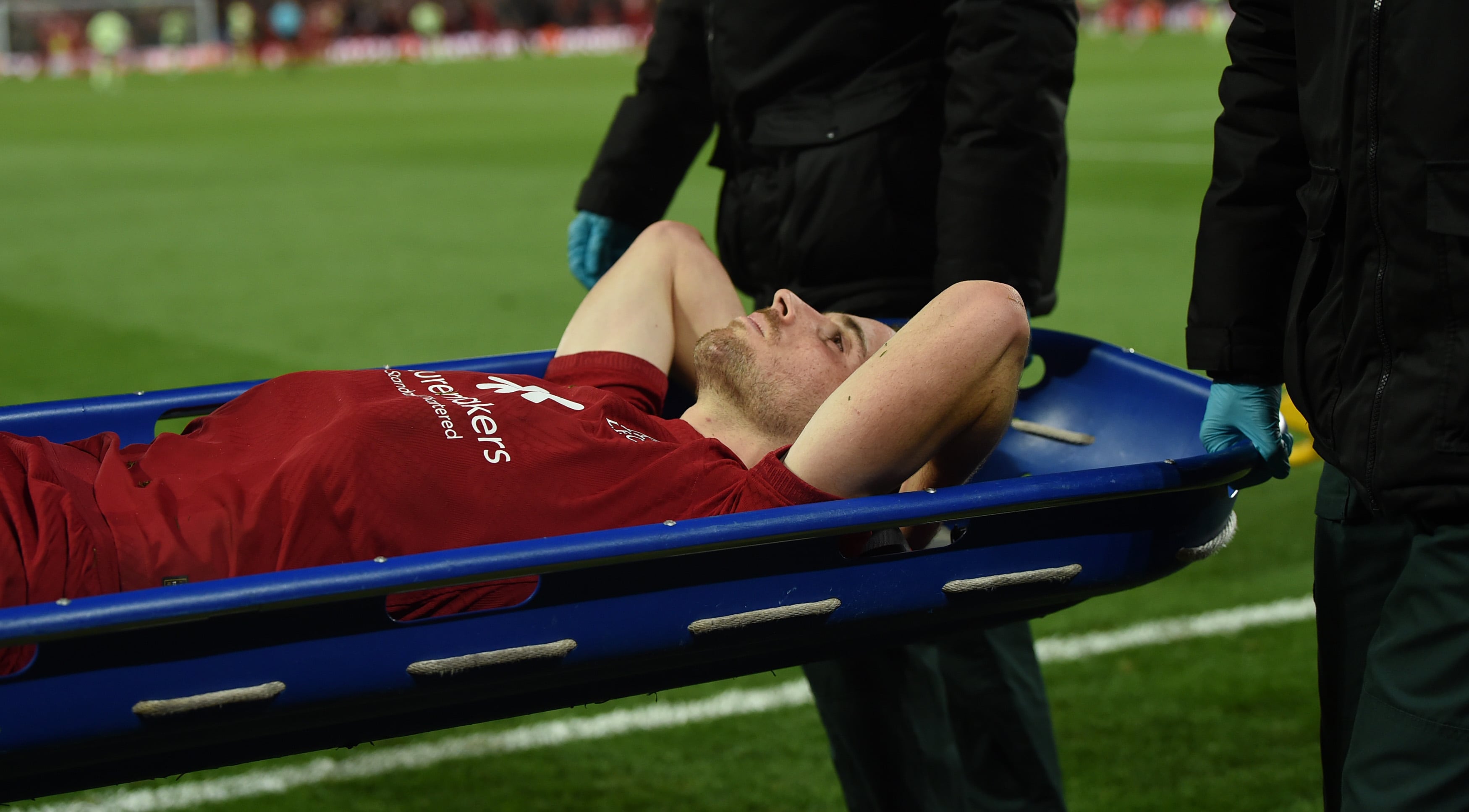 Diogo Jota, lesionado en el partido frente al City. (Photo by John Powell/Liverpool FC via Getty Images)