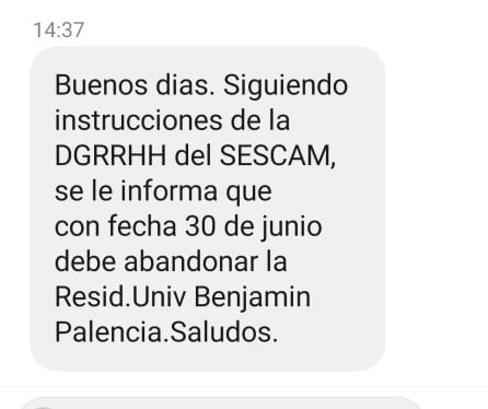 Mensaje recibido por los sanitarios