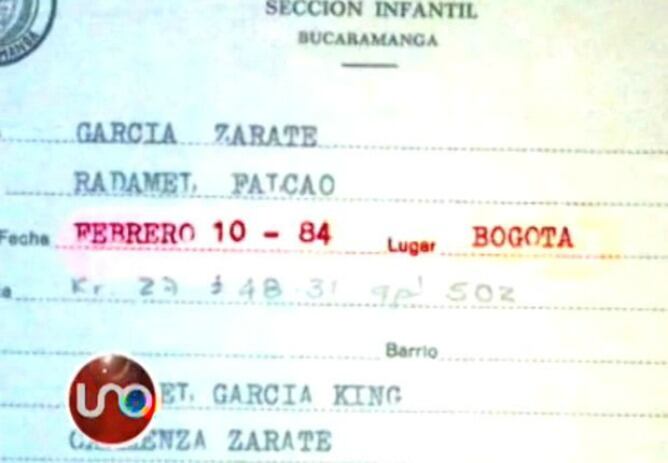 Ficha donde queda registrada la supuesta edad de Radamel Falcao, nacido en 1984 y no en 1986.